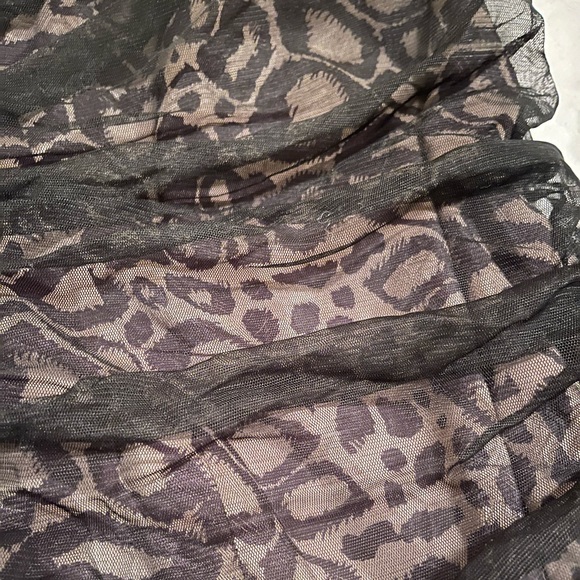 Armani Exchange Strapless Cheetah Print w/ Ruched Black Mesh Overlay Mini Dress - Picture 2 of 3